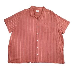 Mutual Weave Mens Short Sleeve Button Shirt 5XL Orange Striped Linen Cotton